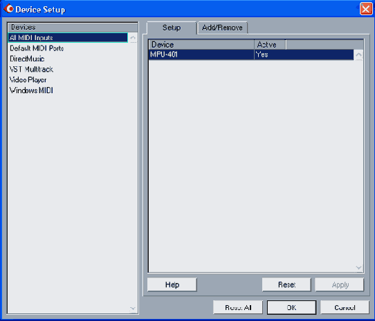   Device Setup  All MIDI Inputs