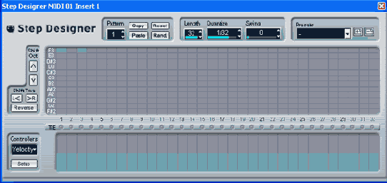   Step Designer (Quantize = 32 Length = 32)